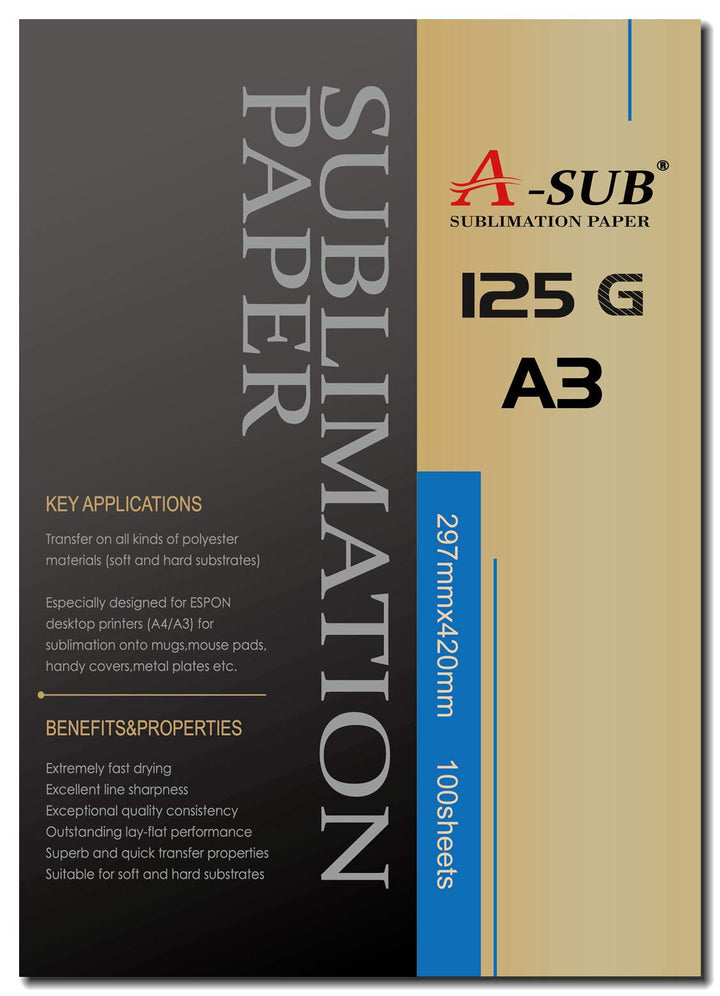 A-SUB Sublimationspapier, 125 g/m², A3, 420 x 297 mm, 100 Blatt, kompatibel mit Epson, Sawgrass, Ric