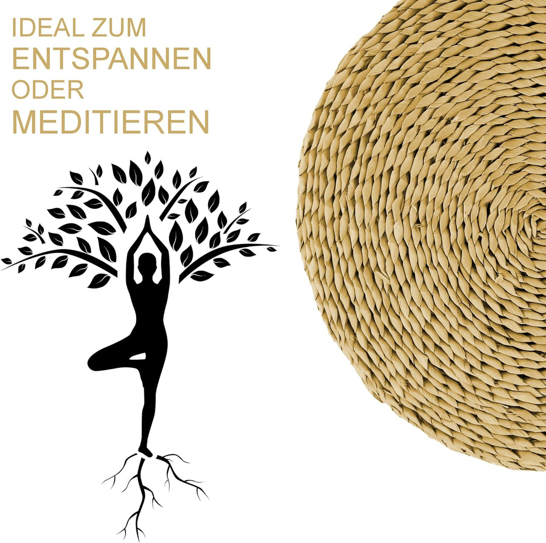 Japanwelt Maisstroh-Kissen Tatami | Rundes Bodenkissen mit natürlicher Optik als Meditationskissen o