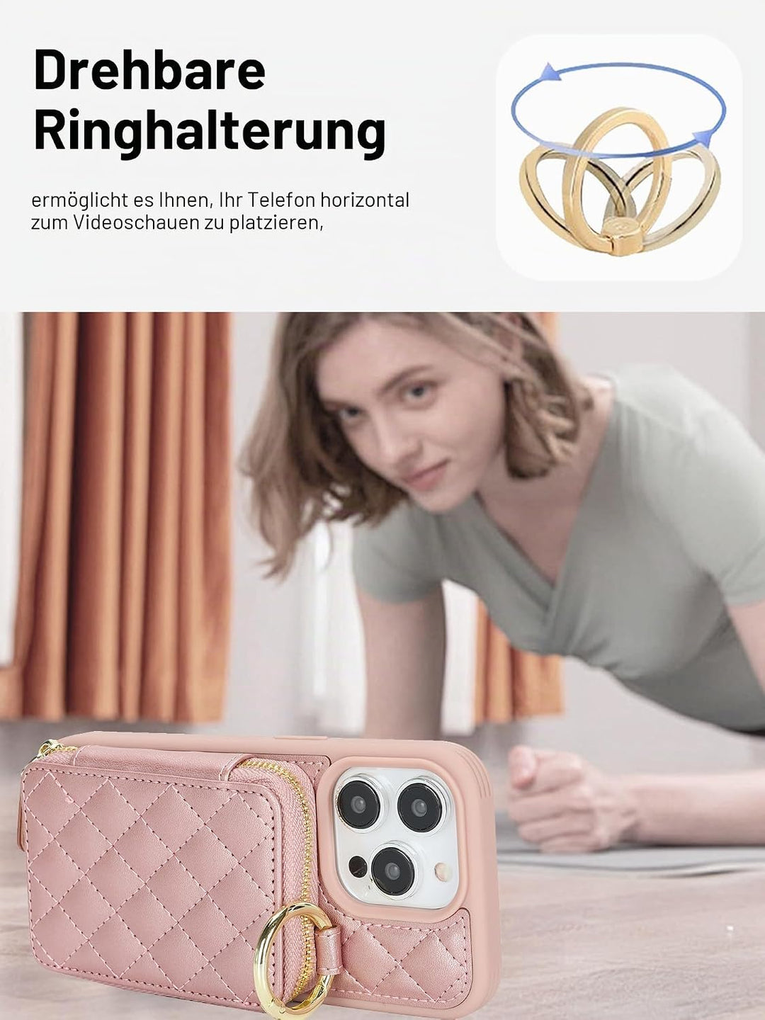 ELTEKER Handyhülle für iPhone 14 Pro Hülle mit Band Verstellbarem Schultergurt, Reissverschluss Geld