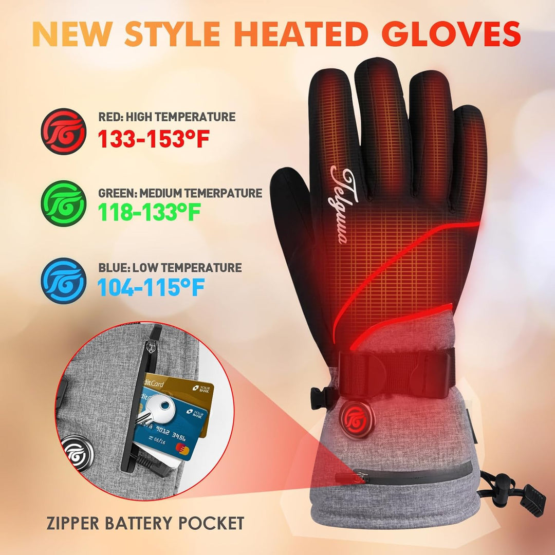 Telguua Beheizbare Handschuhe Wasserdicht mit 7.4V 5500mAh Akku für Herren Damen,3 Temperaturstufen/