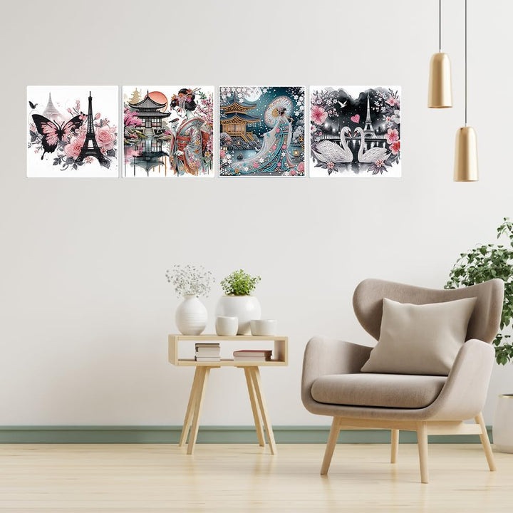 DCIDBEI 4 Pack Diamond Painting Spezial Strasssteine Pariser Eiffelturm 30x30cm Stickbilder Erwachse