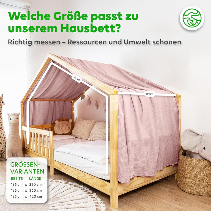 Hausbett Himmel [in 12 Farben] Betthimmel Hausbett aus 100% Baumwolle Musselin - Stoffhimmel für Hau