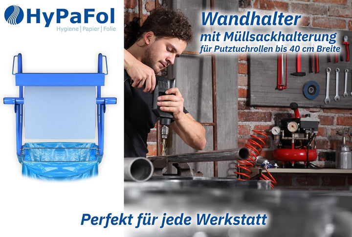 Wandhalter mit Müllsackhalterung für Putztuchrollen | für Industrierolle bis 40 cm Breite | Putzroll