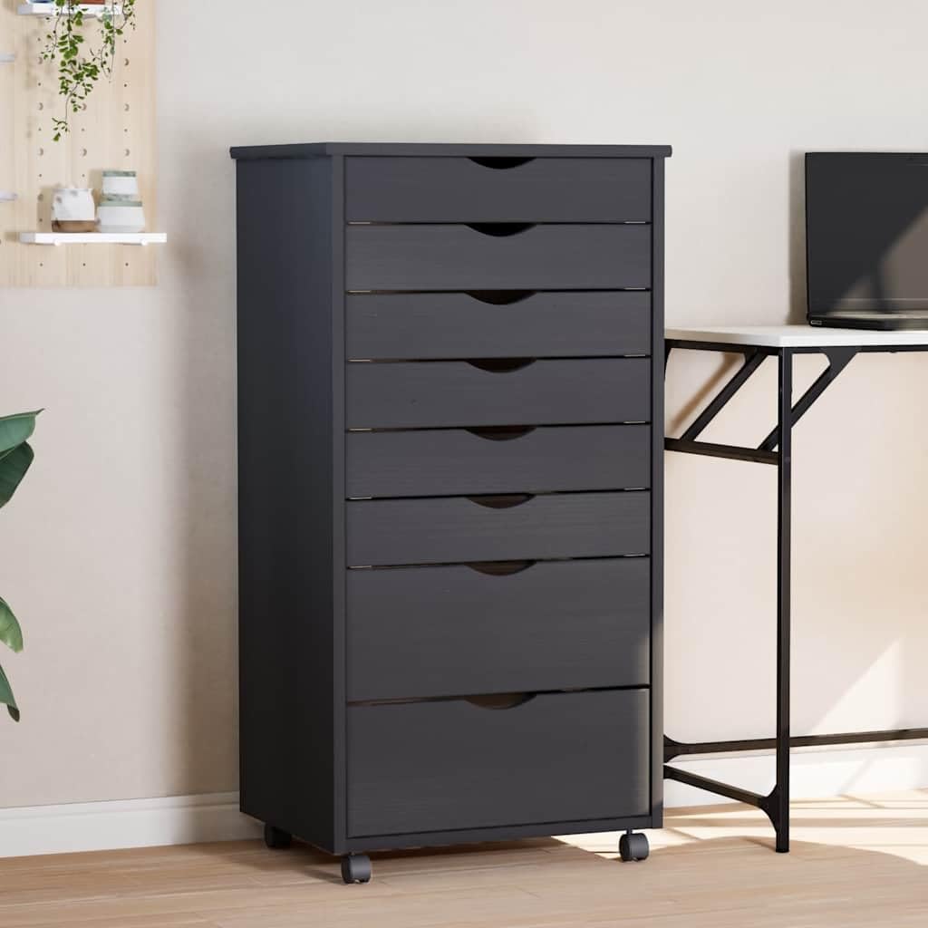Rollschrank mit Schubladen Moss Grau Massivholz Kiefer Rollcontainer mit 8 Schubladen, Mobiler Akten