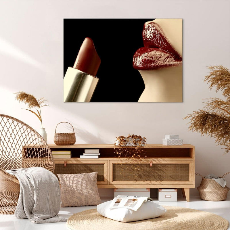 Bilder auf Leinwand 100x70cm Leinwandbild Frau rote Lippen Lippenstift Gesicht Gross Wanddeko Bild S