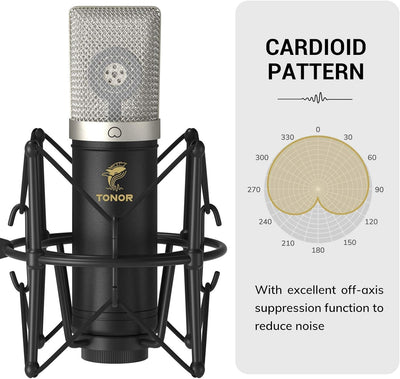 TONOR Grossmembran USB Mikrofon PC Set, Kondensator Microphone 192 kHz/24 Bit Computer Podcast Mikro