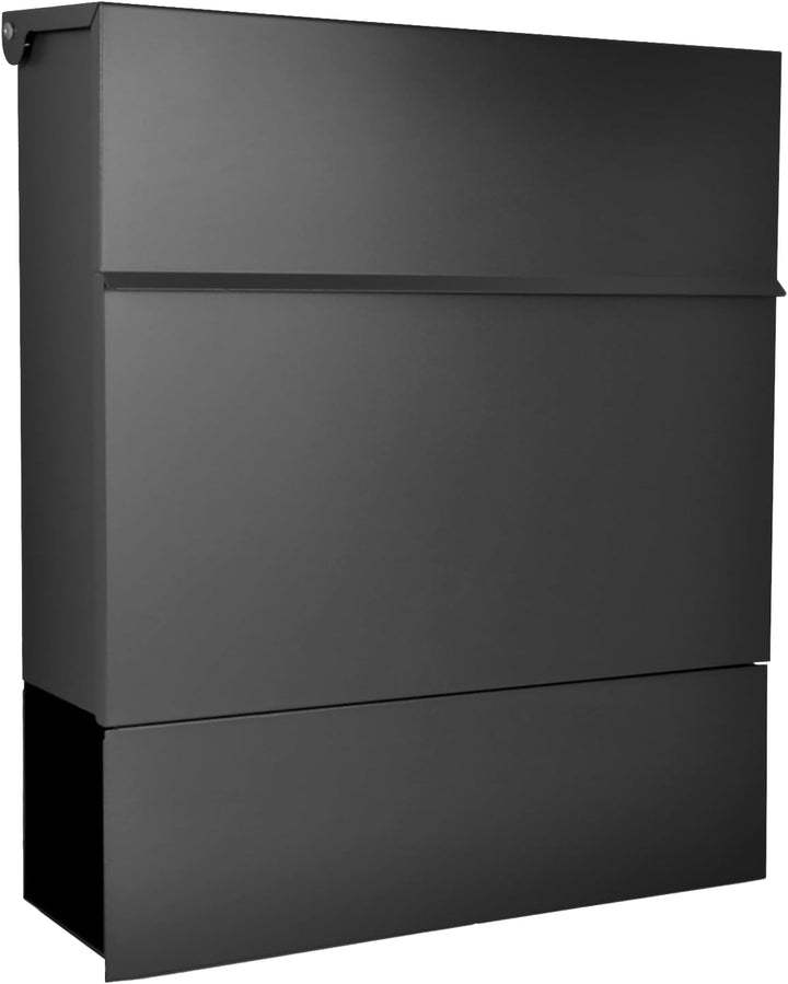 Designer Briefkasten Wandbriefkasten Postkasten mit Zeitungsfach Schwarz Matt RAL 9017 A4/C4 geeigne