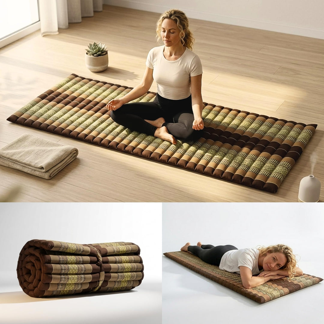 Leewadee Rollbare Thaimatte 190 x 70 cm - Kapok Bodenmatte zum Schlafen, Massieren & Meditieren Futo