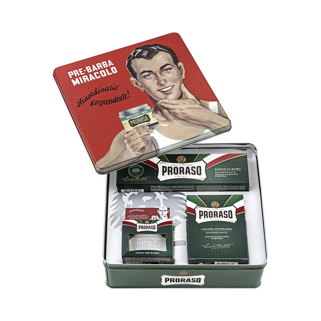 Proraso Vintage Selection, Green Refresh (3er Pack), hochwertiges Rasier Set mit Pre Shaving Cream,