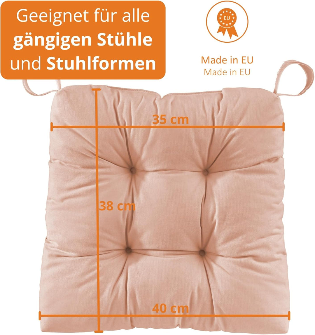 sleepling 2er Set Stuhlkissen 40 (vorne), 35 (hinten) x 38 x 7 cm, Sitzkissen für Stuhl &amp; Bank mit K