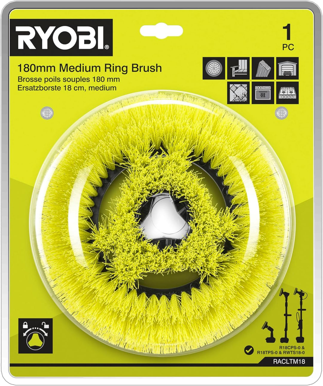 Ryobi - Weiche Bürste, 18 cm, für Haus und Gartenmöbel, kompatibel mit motorisierten Bürsten R18TPS,
