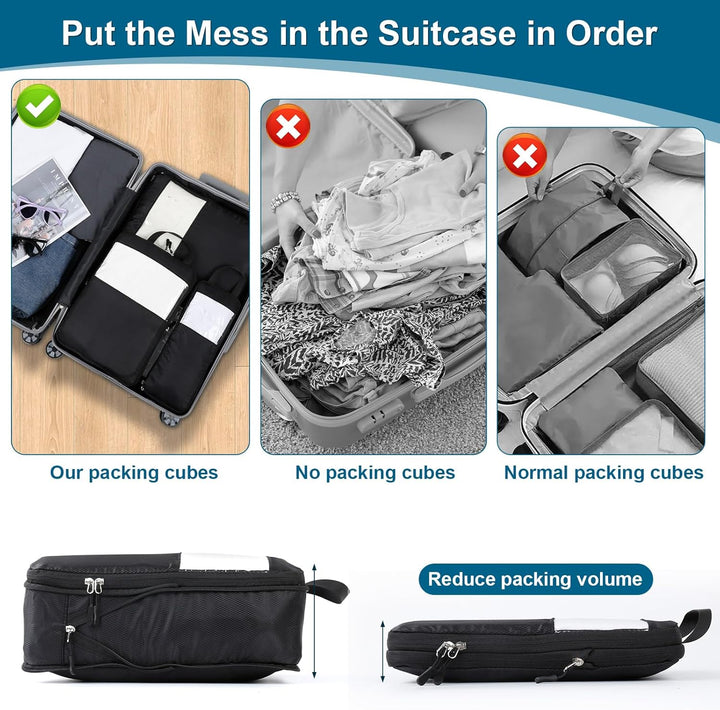 Cozary Koffer Organizer Packing Cubes Compression 4 Stück - Packwürfel mit hohem Fassungsvermögen, T