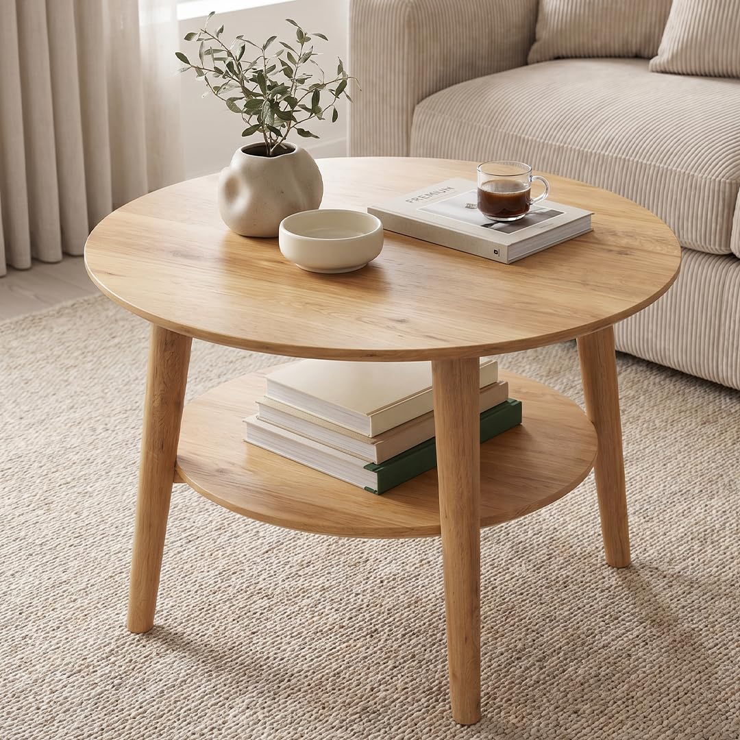 skølm Couchtisch rund Mjölnir, Wohnzimmertisch aus Eiche Massivholz, Beistelltisch für Wohnzimmer Du