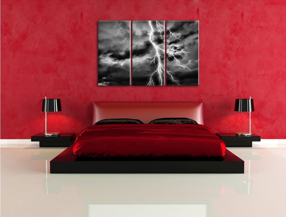 Pixxprint Blitz am Gewitterhimmel als Leinwandbild/Grösse: 3 Teilig (120x80) cm/Wandbild/Kunstdruck/