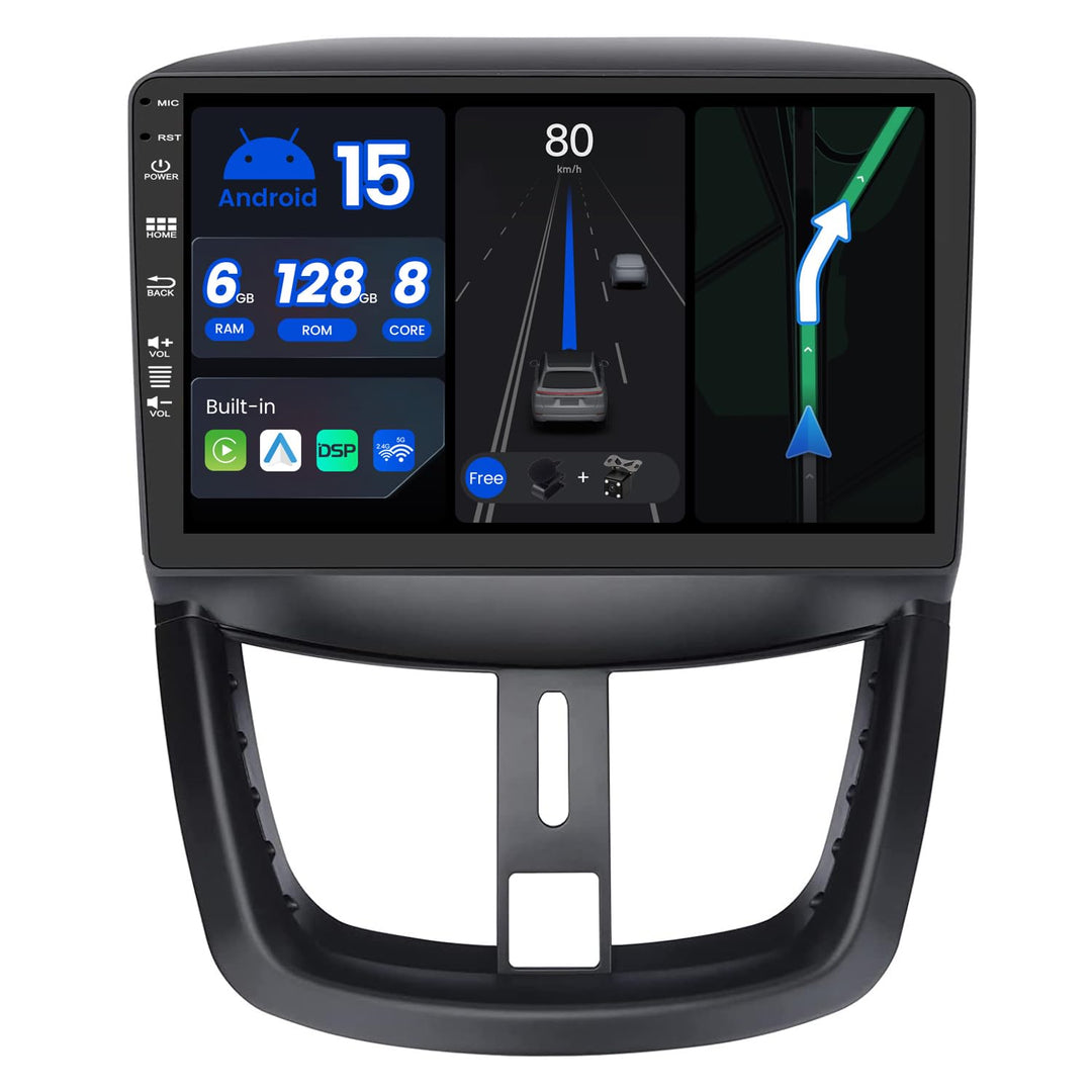 BXLIYER - [6G+128G] - Android 12 IPS Autoradio Passt für Peugeot 207 (2006-2015) - Kabellos CarPlay/