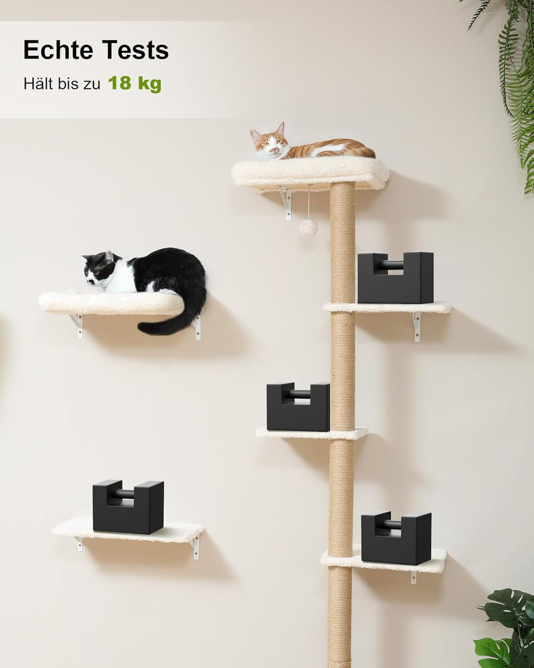 FUKUMARU Kletterwand Katzen-Set, 178 cm hoch, stabiles 3-in-1 Kratzbaum-Set aus mehrschichtigem Mass