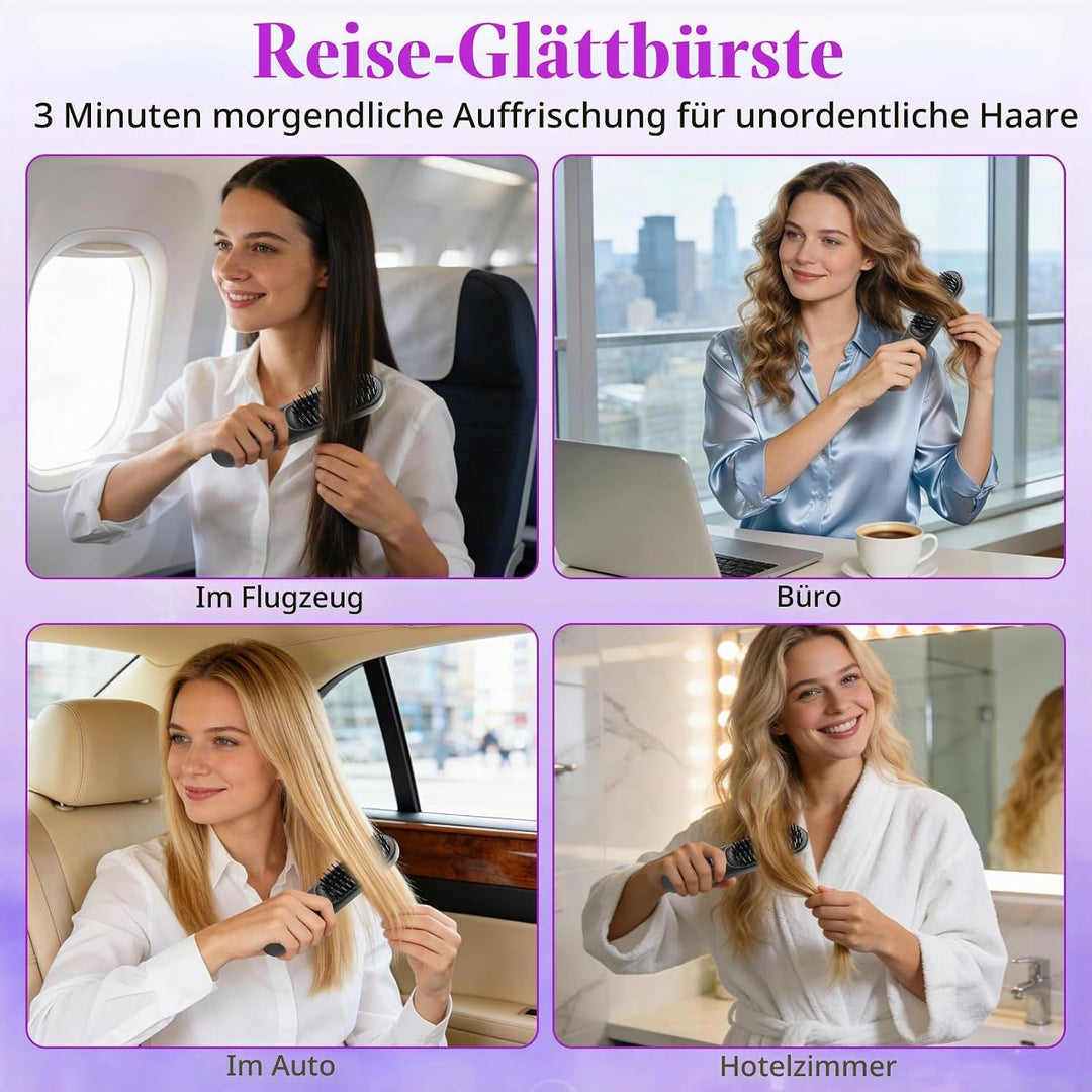 Stylingbürste für Kurze Haare, Haarbürste Elektrisch für Langes Haare, Glättbürste Kabellos mit 3 Wä
