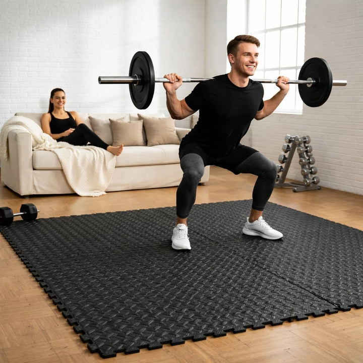 EYEPOWER Bodenschutzmatten 0,8 m² – 9er Set Fitness Bodenmatten 30×30×1 cm – rutschfeste Schutzmatte