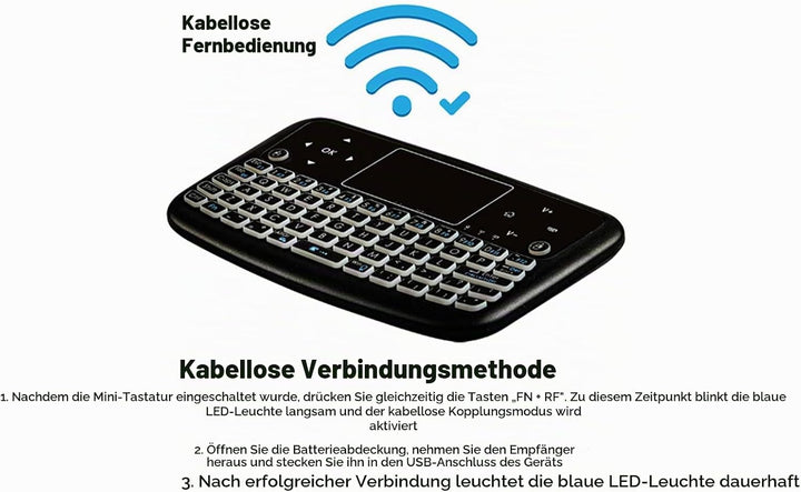 Denash 2,4 GHz Wireless-Tastatur, Hintergrundbeleuchtung Touchpad-Tastatur Fernbedienung Maus-Tastat