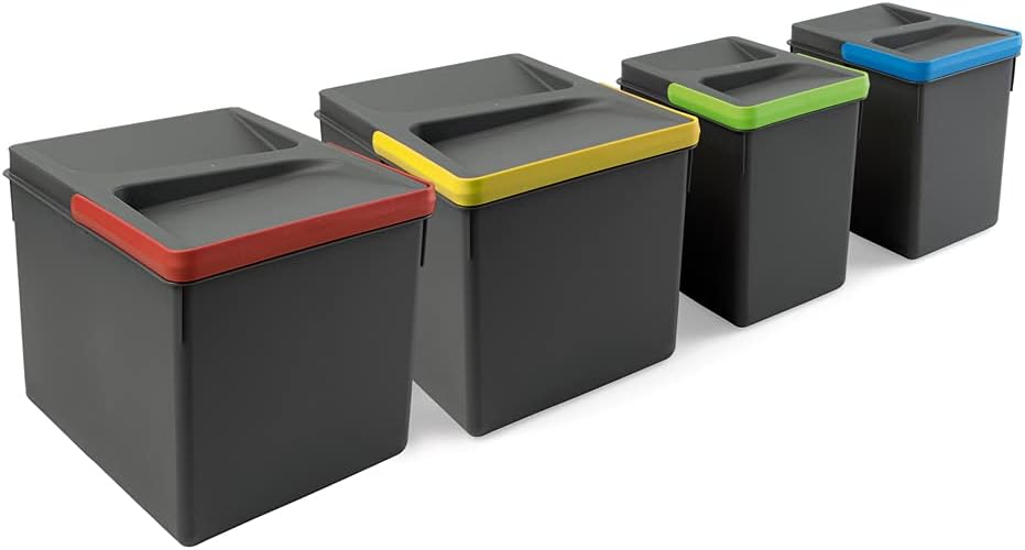 Emuca - Recycle Behälter für Küchenschublade, Höhe 216, 2x12L + 2x6L, Anthrazitgrauer Kunststoff, Ku