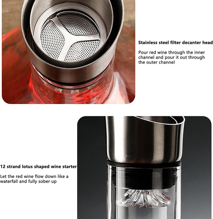 Wine Decanter Set with Aerator Filter, 1.5L Wine Carafe Red Wine Decanter, Lead-Free, Hand Blown Win