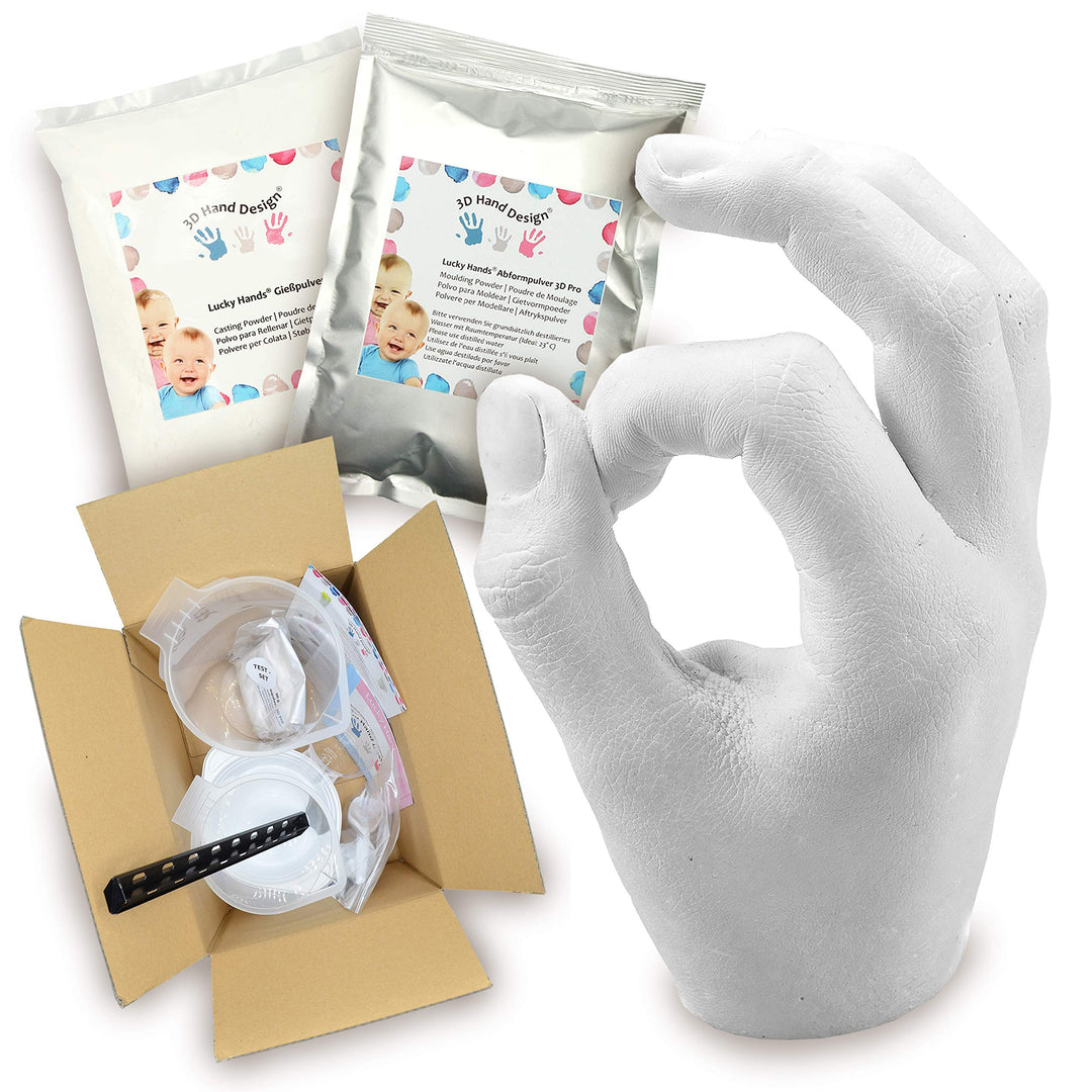 Lucky Hands® 3D Abformset mit Zubehör | Handabdruck, Gipsabdruck | Geschenkidee zum Muttertag (5-12