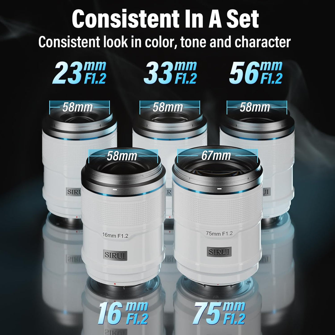 SIRUI Sniper F1.2 Autofokus-Objektiv-Set, 16mm, 23mm, 33mm, 56mm,75mm Weitwinkel APS-C Kameraobjekti