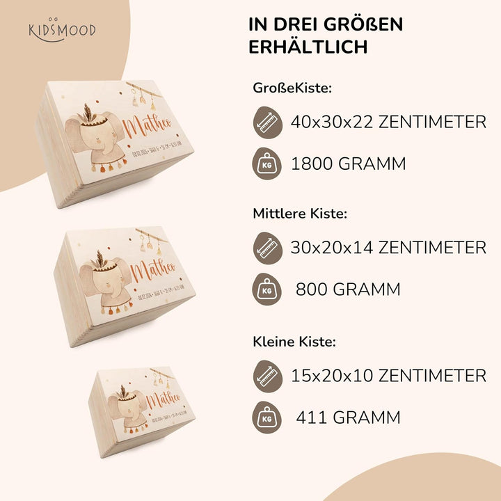 KIDSMOOD - Erinnerungsbox Baby, personalisierte Holzkiste mit Deckel, Ideal zur Aufbewahrung von Eri