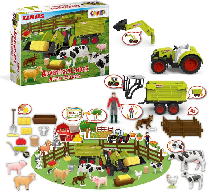 CRAZE Adventskalender CLAAS Traktor Kalender Junge und Mädchen Weihnachtskalender 2022 Bauernhof Spi
