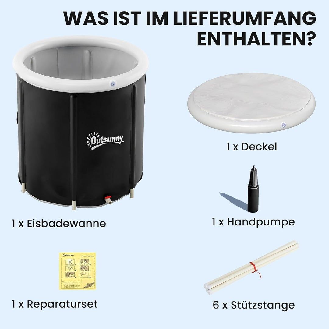 Outsunny Eisbad Ø78 cm Faltbare Eisbadewanne aufblasbare Eistonne 280L mit 3 Isolierschichten Abdeck
