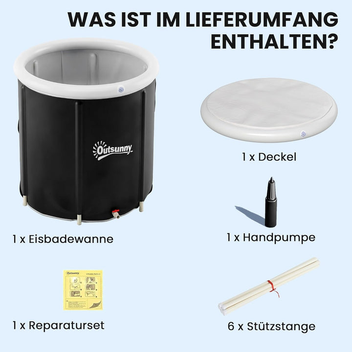 Outsunny Eisbad Ø78 cm Faltbare Eisbadewanne aufblasbare Eistonne 280L mit 3 Isolierschichten Abdeck