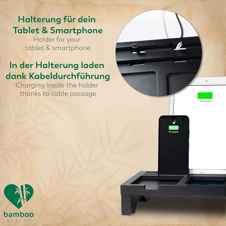 Rubberneck Bambus Schreibtisch Organizer mit Handy-, Tablethalterung - für Tastatur, Maus, Büro Zube