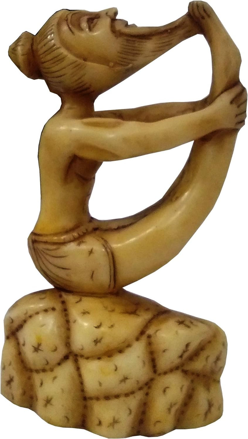 Purpledip Resin Statue Yoga Guru in Navasana Posture: Stone Finish Décor Gift (11787)