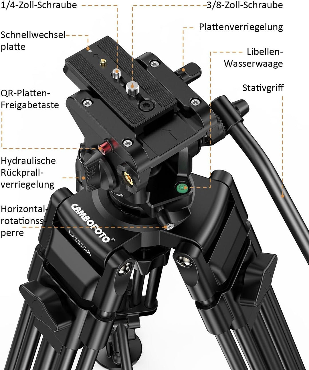 CAMBOFOTO Videostativ mit 360° Flüssigkopf, 188cm Professionelles Aluminium Schwerlast Filmstativ fü