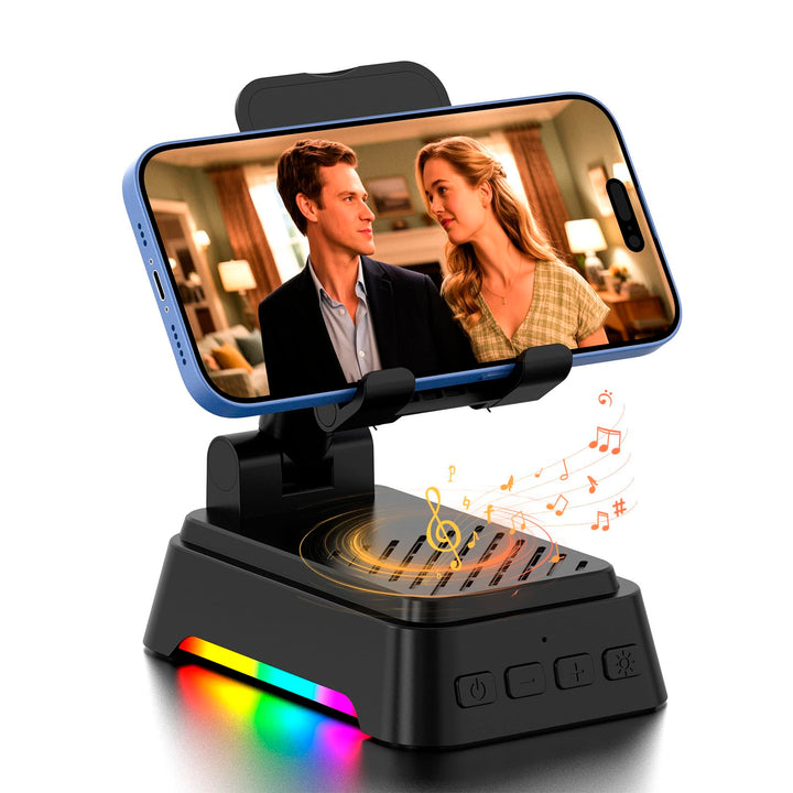 Tragbare Bluetooth Lautsprecher mit Handyhalterung und Dimmbares Nachtlicht, musikbox Bluetooth und