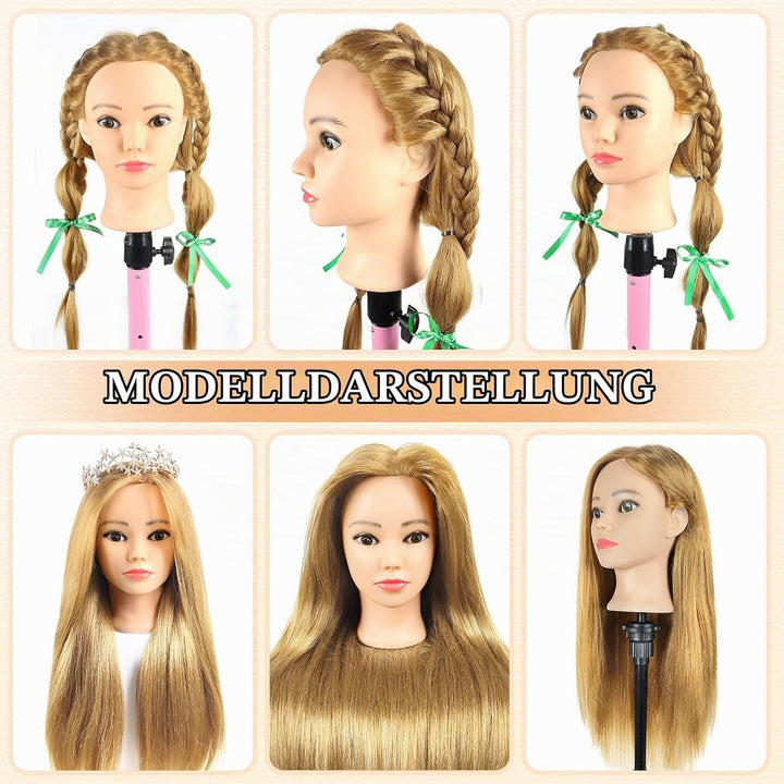 Schaufensterpuppe Kopf 26Inch Weiblich 80% Echthaar Friseur Kosmetologie Schaufensterpuppe Schaufens