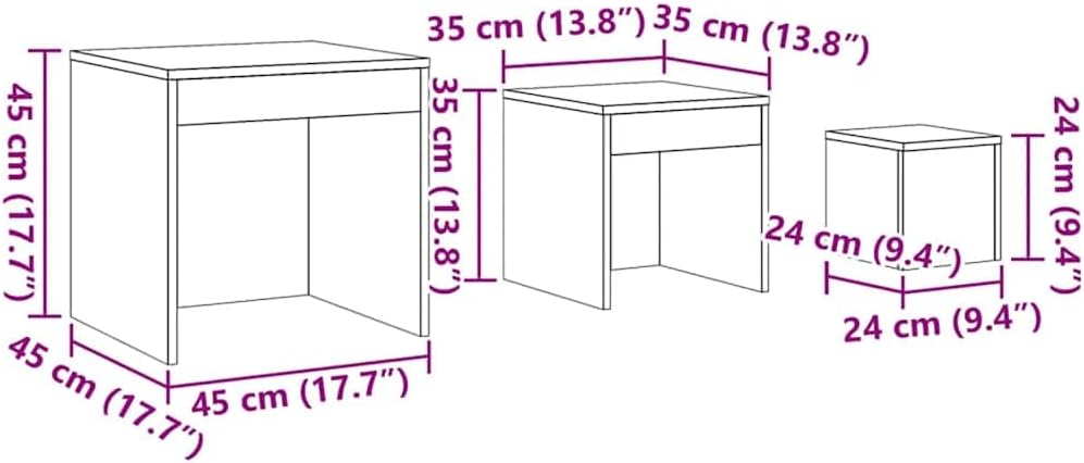 vidaXL Satztisch 3 STK., Satz Couchtisch für Wohnzimmer Schlafzimmer, Beistelltisch mit viel Platz,