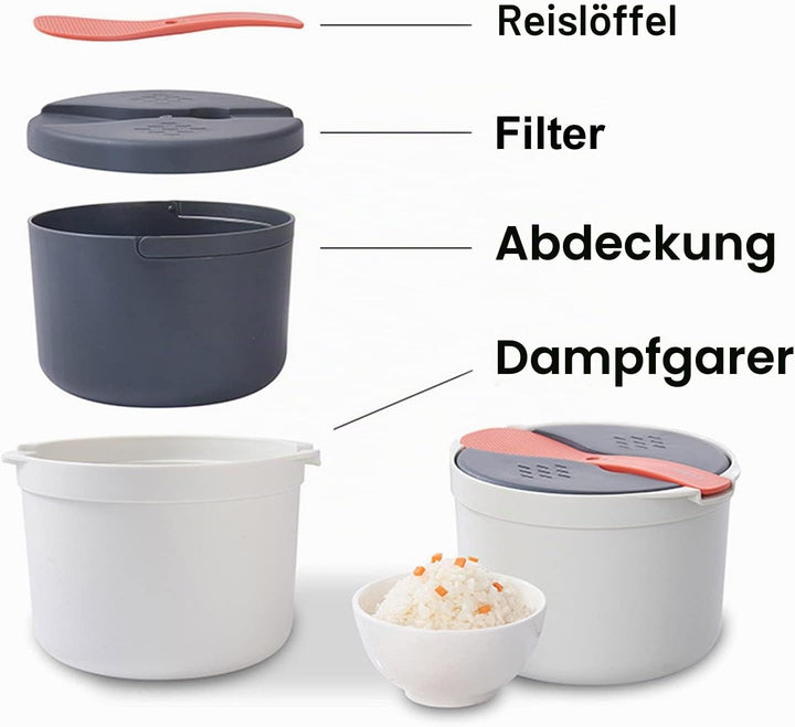 Mikrowellen-Reiskocher, Haushaltsmikrowellenofen-Reiskocher BPA-freier 2-Schicht-Reisdampfer Hochtem