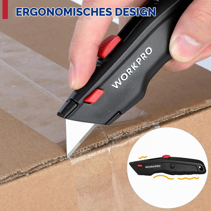 WORKPRO Premium Teppichmesser-Set, Einziehbarer Universalmesser aus Vollmetall, Strapazierfähiger Cu