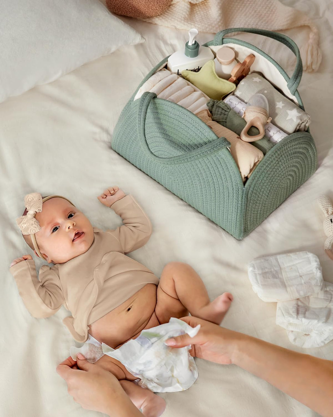 Baby Windel Caddy Veranstalter, Baumwollseil grosse Dusche Caddy für neugeborene Jungen und Mädchen,