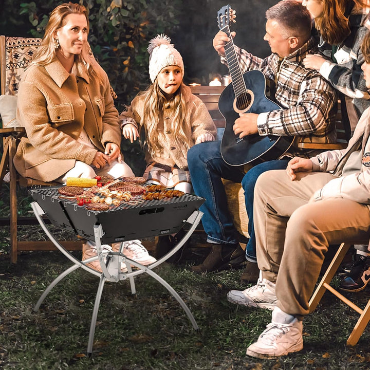 COSTWAY Campinggrill, 3-in-1-Feuerstelle für Brennholz & Holzkohle mit Edelstahlgrillrosten, tragbar