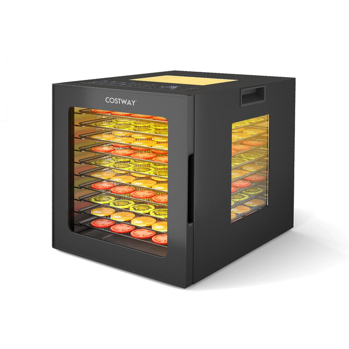 GOPLUS 850W Dörrautomat Edelstahl, Dörrgerät mit 10 Programmen, 35-75°C Temperatur einstellbar, 48H