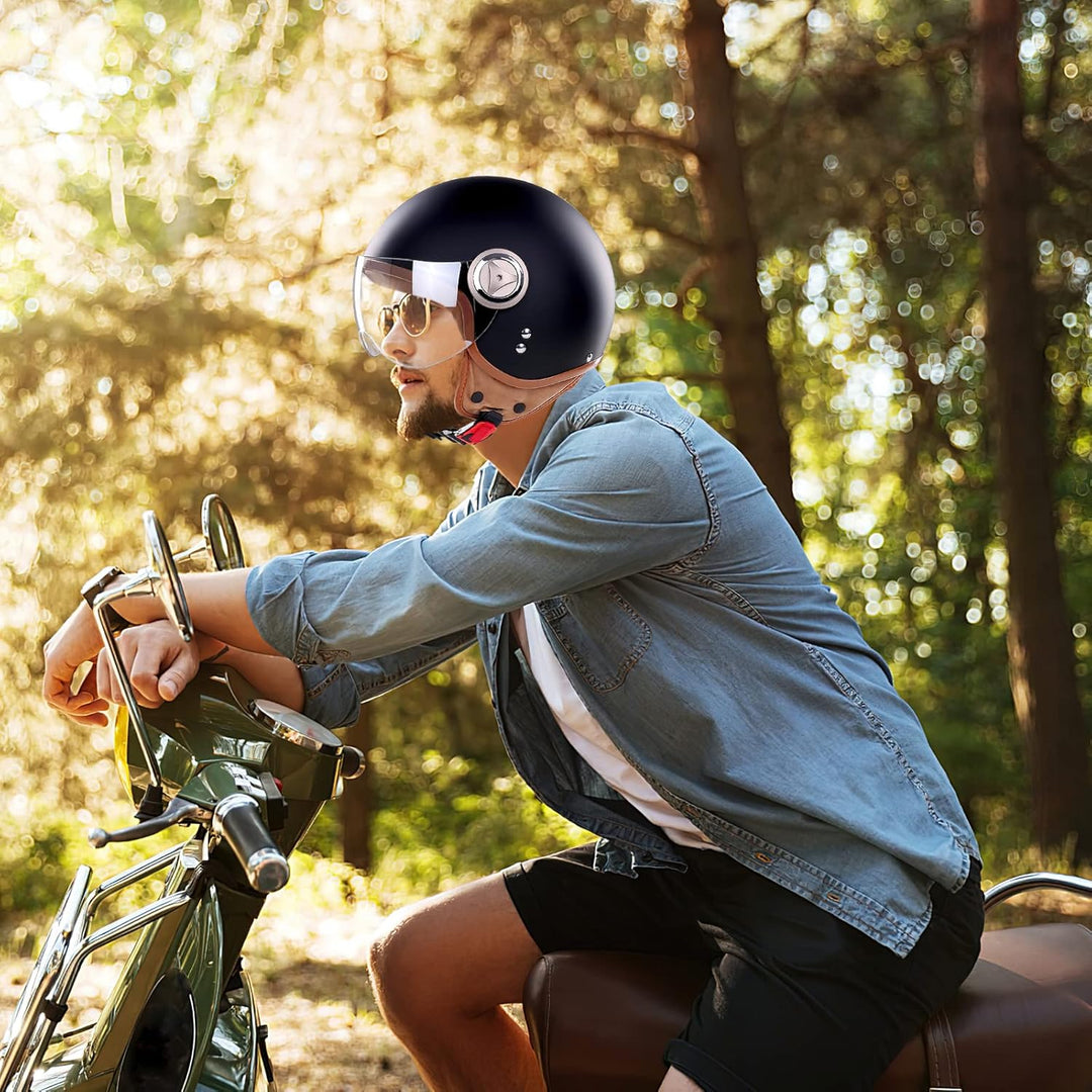 BOSERMEM Erwachsenen Harley Motorradhelm Scooter-Helm, Mode Halboffener Helm Mit Schutzbrille, Hat D