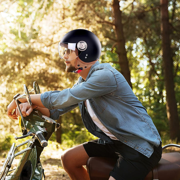 BOSERMEM Erwachsenen Harley Motorradhelm Scooter-Helm, Mode Halboffener Helm Mit Schutzbrille, Hat D