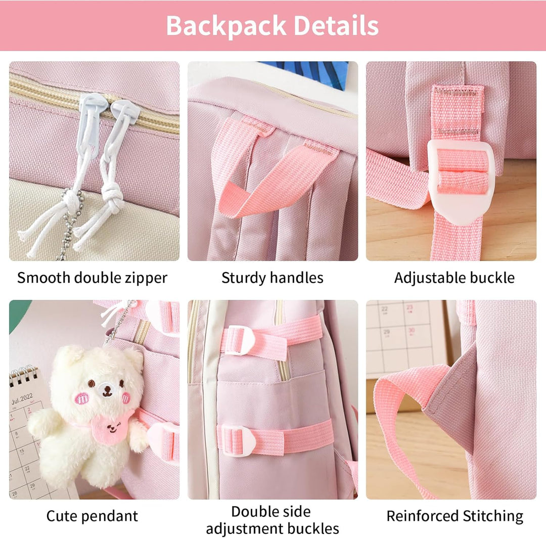IvyH Schulranzen-Set 5-teilig, Schultasche Mädchen Rucksack Schule Teenager Schulrucksack für Mädche