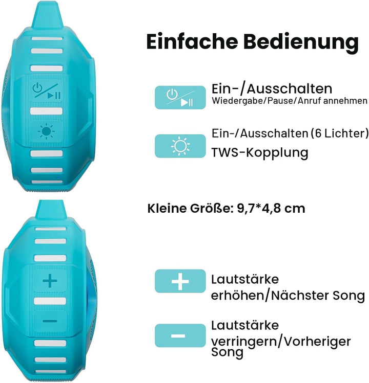 Xleader X8 (2 Gen) Bluetooth Lautsprecher, Kleine Musikbox, Zertifiziert IP67 Wasserdicht, Silikon C
