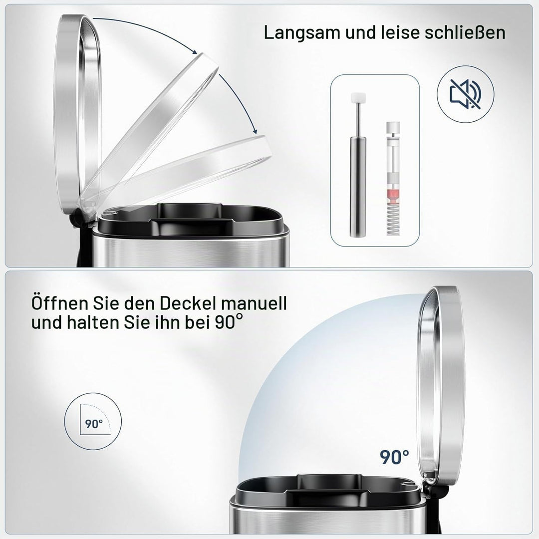 Clevich Mülleimer 30L aus Stahl, Abfalleimer, Tretmülleimer mit Soft-Close Deckel, Fusspeda, abnehmb