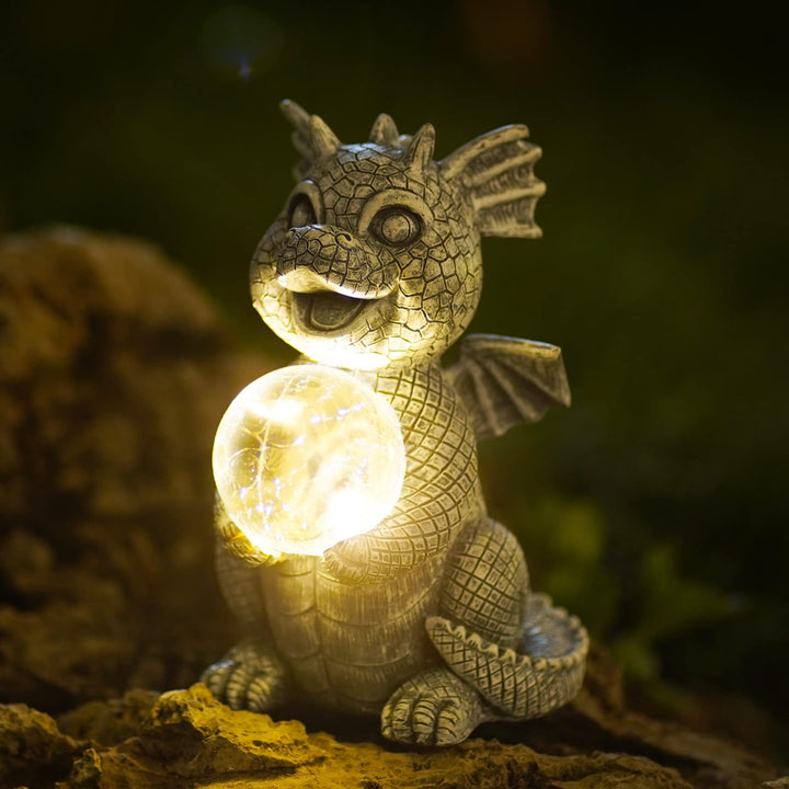 Yeemoo Drachen Figuren Gartendeko für Draussen,Lustig Dragons Deko Garten mit Solar Ball Geschenke f