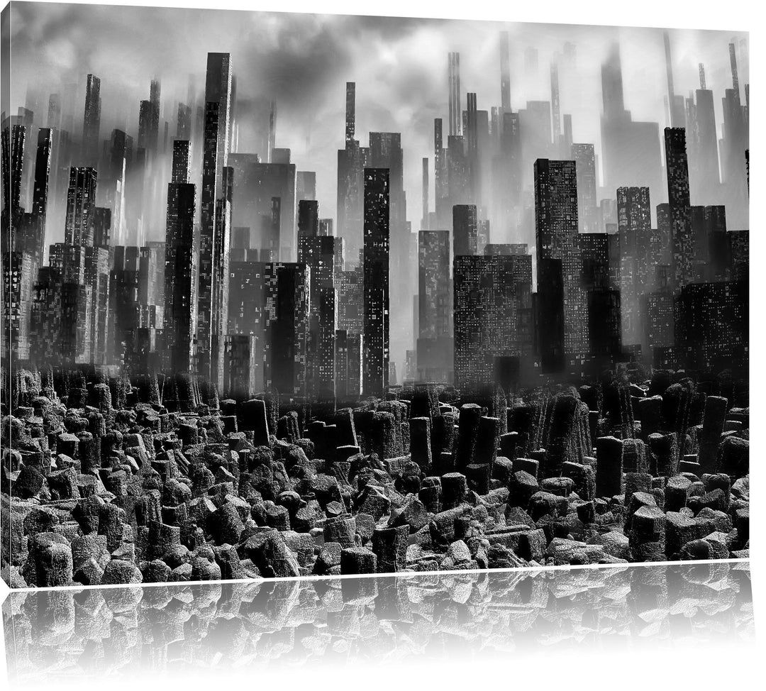 Pixxprint Monocrome, Stadt in Trümmern, Format: 100x70 auf Leinwand, 100x70
