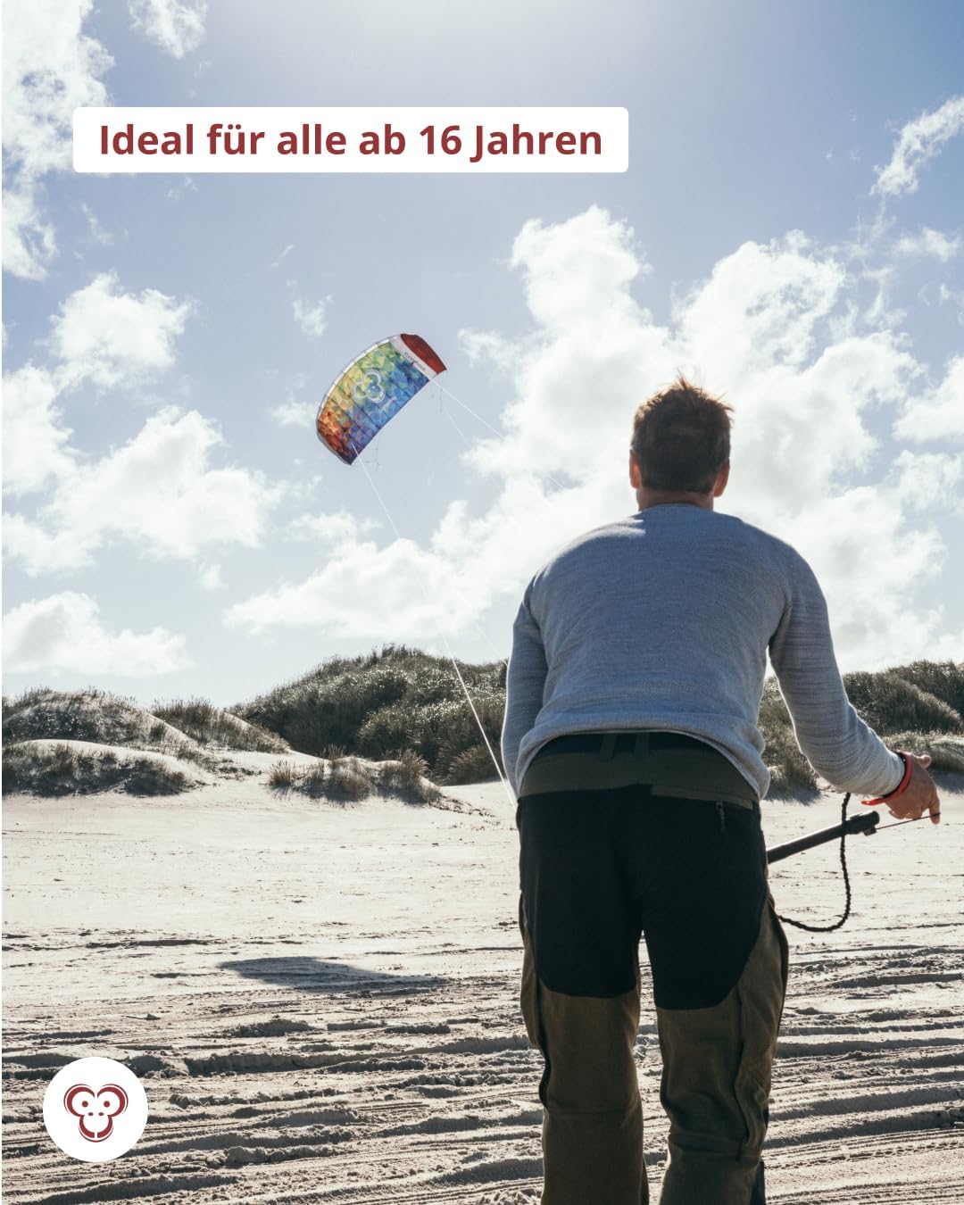 Skymonkey Windtrainer, Trainer-Kite / 4-Leiner Lenkmatte inkl. Trainerbar, Ready 2 Fly, mit 230 cm o